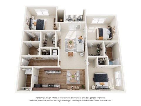 a 3d floor plan of a house with a bedroom and a living room